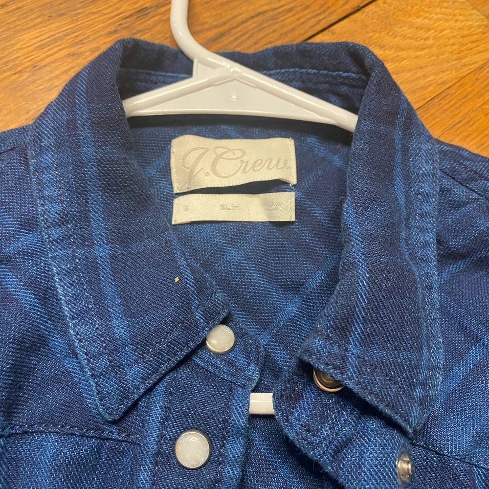 J.Crew Blue Plaid Snap Button Shirt Size S - Picture 7 of 8